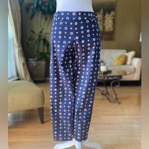 J.Crew Navy Blue Minnie Circle Dot Print Pants Straight Leg Chino sz 0